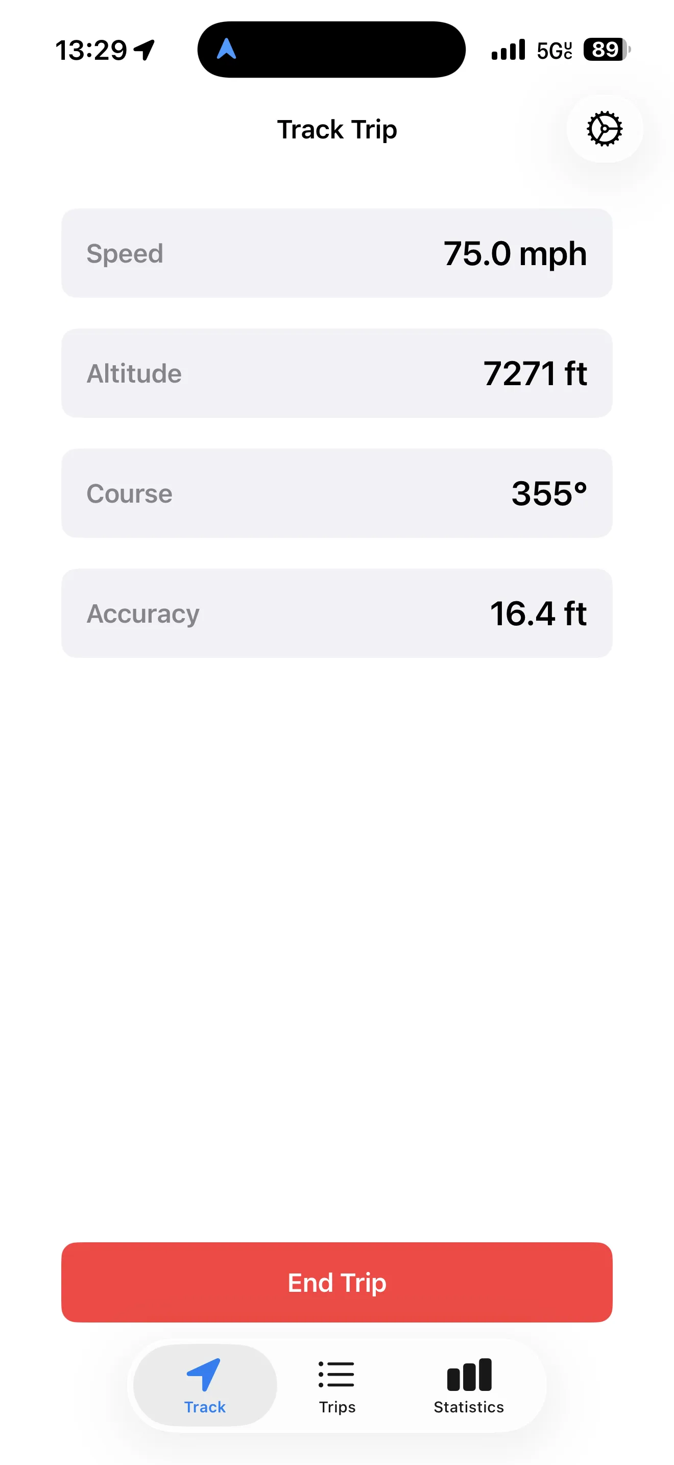 Tripsta live trip tracking screen